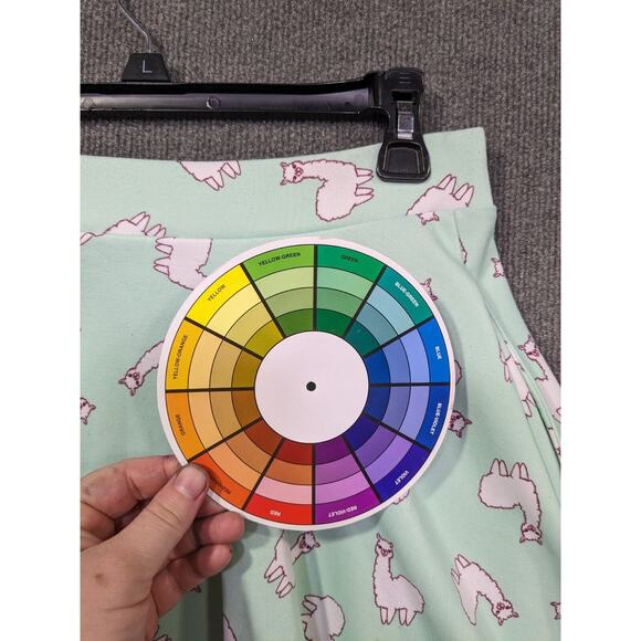 Hot Topic Llama Print Skirt Womens Small Mint Green Swing Pull On Stretch Pocket - Picture 7 of 12